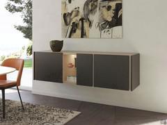 179.1 cm suspended sideboard in Fashion Wood Carbone oak and Juta lacquer with LED lighting