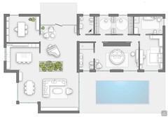 Floor plan of the 300 m2 villa: complete floor plan with interior layout