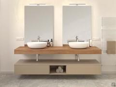 Master bathroom with wooden shelf in Cacao Oak veneer and Castoro lacquered base