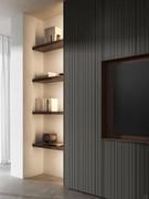 Lounge shelves in open-pore oak, matching the Lounge TV cabinet