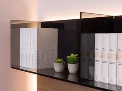 California shelf with side edge in the clear smoked glass version, available in three models  of 45 or 60 cm models