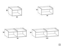 California shelf with side edge - Diagrams with storage tray models