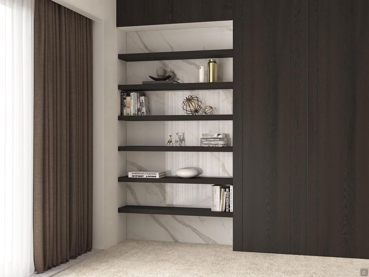 Customised wooden shelves for Lounge shelving unit