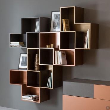 Cube shaped modular shelf with backrest