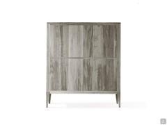 Haruko grey walnut solid wood highboard with striped doros and high feet