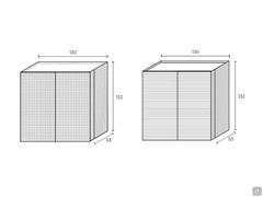 Schemes and sizes of Fado cupboard, available with two different 3D patterns 