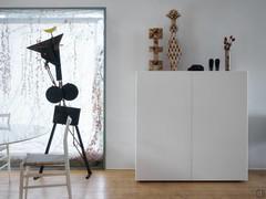 Modern cupboard with carved doors in white lacquer