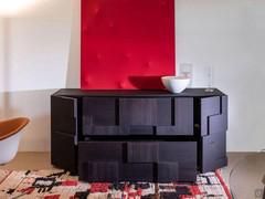 Openings of the modern solid wood sideboard Lima. Note here the two side doors and the two central drawers