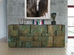 Solid wood sideboard Lima in the special green copper effect metal finish, ideal in industrial settings