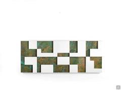 Modern solid wood sideboard Lima with white lacquered fronts and green copper effect