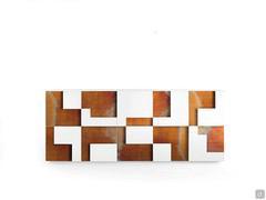 Modern solid wood sideboard Lima with white lacquered fronts and corten effect