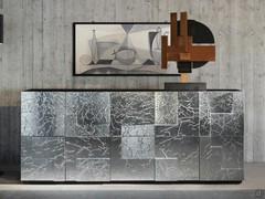 Modern solid wood sideboard Lima in the material finish Aluminum, silver leaf effect on the fronts