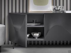 Dark gray veneer interior with center shelf; hinged door with three-dimensional polyurethane effect 