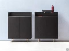 Pair of sideboards with open compartment and glass top. External structure in Fashion Wood Fossil