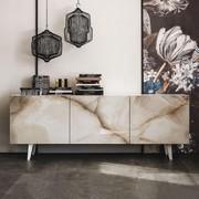 Metropol modern sideboard with ceramic doors by Cattelan in Alabaster Keramik stone marble and white embossed metal