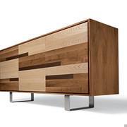 Aomori patchwork wood modern sideboard with metal sled feet