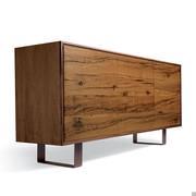 Aomori modern low sideboard in natural antique oak and rust metal feet