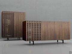 The two variants of the modern sideboard with grilled door Astor. Also available as a 4-door sideboard.