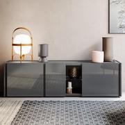 Cleveland 3-door sideboard with open compartment (sides and fronts in gunmetal gloss lacquer; top, groove and open compartment in gunmetal matt lacquer)