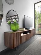 Ash wood sideboard Plisset - TV stand version with graphite painted metal feet and brass ferrules