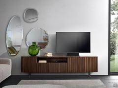 Ash wood sideboard Plisset in TV stand version - the open compartment can be fitted with a cable hole centrally positioned on the backrest