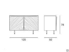 Schemes and dimensions of the design sideboard with sculptural doors Stella in the 2-door version