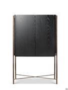 Tall sideboard Shanghai in black ash finished wood with patinated bronze wrought iron feet