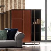 Apotema modern cupboard with leather panels. Metal and wooden structure with precious finishes and unique sophisticated design