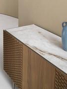 Modern wood and metal sideboard Abstract with Himalaya Crystal ceramic stone top