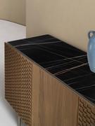 Modern wood and metal sideboard Abstract with Sahara Noir Extra Polished ceramic stone top