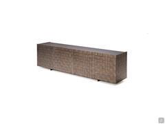 Brushed effect design sideboard Arizona by Cattelan with warp and weft decorated structure, three-quarter view