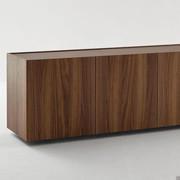 Detail of the sideboard in veneer wood and with low feet