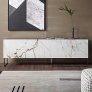 Modern hallway sideboard Doppler K with ceramic doors by Bonaldo in Calacatta Macchia Vecchia silk finish