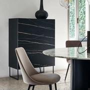 Doppler K cupboard by Bonaldo with matt black lacquer structure and asymmetric doors in Laurent matt ceramic stone