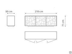 Dimensional diagram of the sideboard with molded glass doors Image by Bonaldo in the version with plinth base