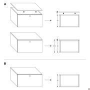 Plan modern suspended sideboard - Overall height: A) with top overlapping front B) with top overlapping front