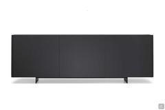 Maia modern sideboard with metal feet, solid wood top painted in Black Ash and doors in Charcoal lacquer