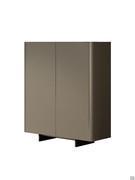 Three-quarter view of Maia modern cupboard with metal feet and doors covered in smooth leather