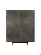 Frontal view of Maia modern cupboard with metal feet; top and doors in brushed bronze