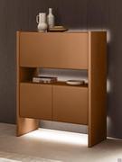 Manila sideboard in high sideboard version, with hinged doors and top flap door, matt lacquered Cuoio