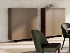 Couple of cupboards Maia with doors and structure covered in smooth leather and wood veneer top in Dark Coffee Ash-wood