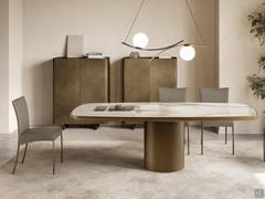 Pair of Maia sideboards in vintage brushed bronze lacquer, paired with Hidalgo table