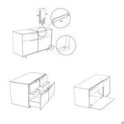 Technical diagrams - recessed grip, basket with internal drawer and drop down door (measurements in millimetres)