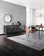 Aikido sideboard with Fossil Oak body, lacquered doors and metal feet