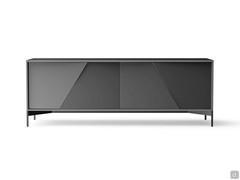 Sideboard Aikido with gloss lacquered slanted doors, available in two sizes (here in the 210 cm version))