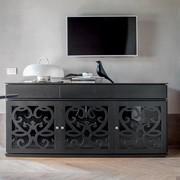 Paris modern luxury sideboard with decorated doors, in the model with three doors and three drawers in black matt lacquered finish