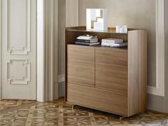 Sideboard with open compartment Columbus High - canaletto walnut front and frame and Noir Desir ceramic lower top