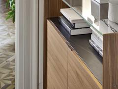 Detail of Noir Desir ceramic lower top - canaletto walnut fronts and frame and Minimal handle