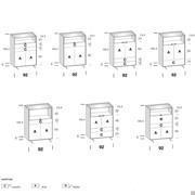 Diagrams and dimensions sideboard - width 92 cm with open compartment and glass top