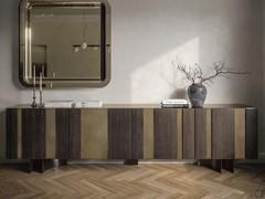 Two-tone sideboard in dark oak wood Amsterdam by Cattelan, with a mirrored crystal glass top